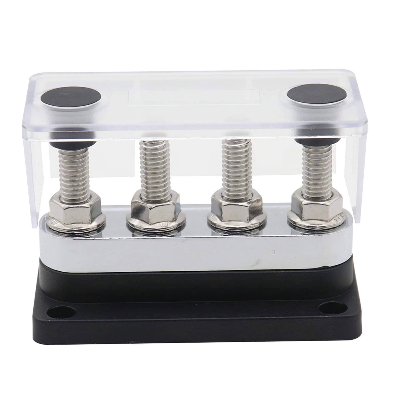 Bloc de distribution d'énergie 600 A, 4 goujons de borne de 3/8 pouces, boîte de barre omnibus 48 V avec couvercle transparent pour voitures, camions, camping-cars, bateaux (Noire)