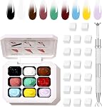 Professional Gradient Painting Gel, 9 Colors Ombre Gel Nail Polish With 100PCS Nail Sponges & Grabbing Pen Soft And Easy To Shoot For Acrylic Nails And Natural Nails ,French Manicure DIY Nail Art (A07)