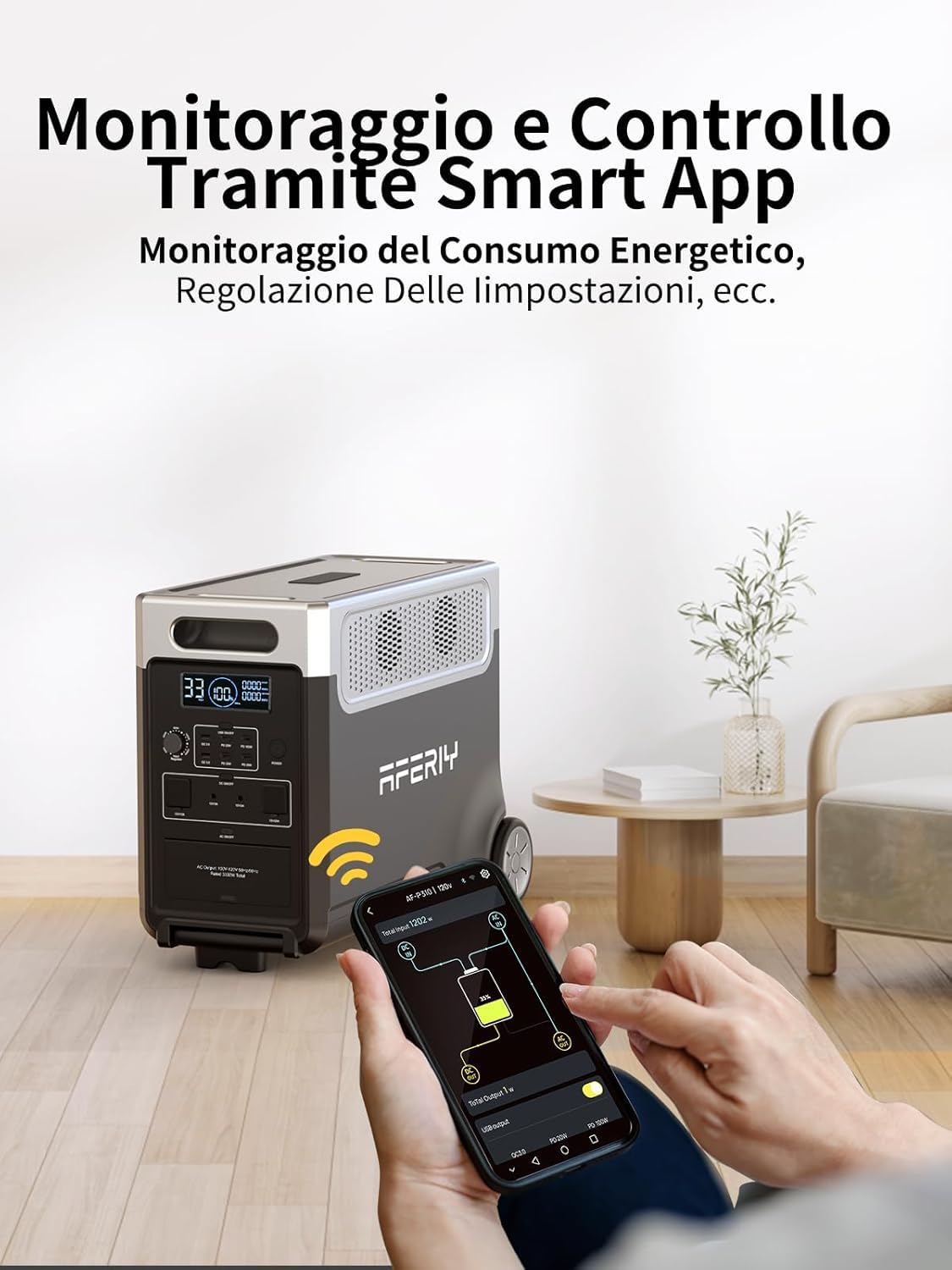 AFERIY Generador Electrico Solar 3600 W Con 4 Pannelli Solari Da 400 W, Batteria Portatile Lifepo4, 220 V-240 V, Pannello Solare Pieghevole Con Usb, Ip65, Per Campeggio, Viaggi, Alimentazione