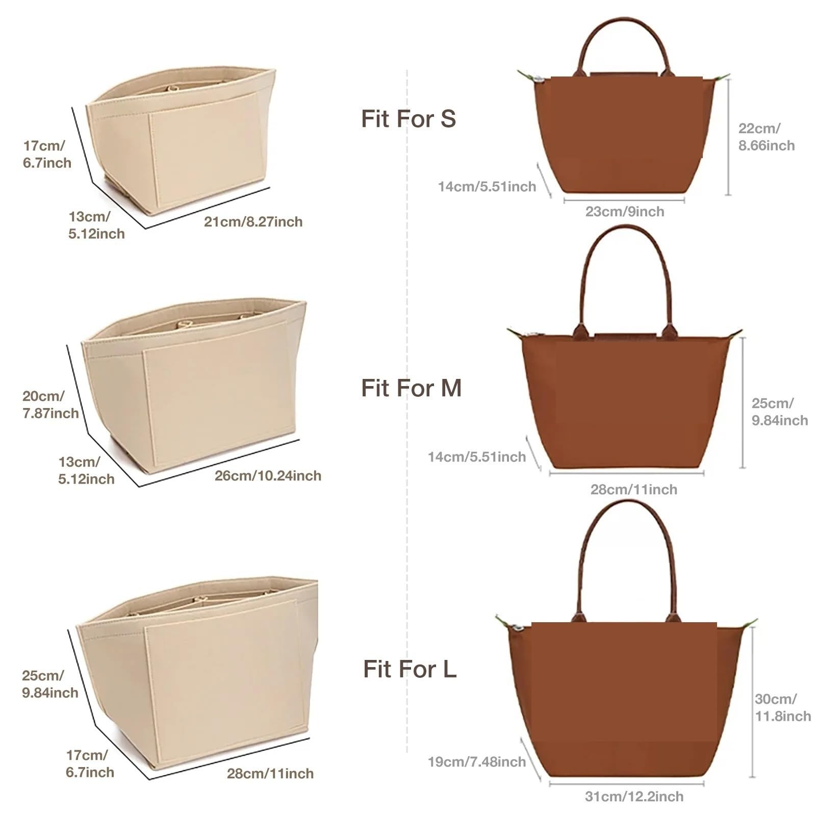 Organizador de bolso mano plegable 2 uds for insertar cartera for, fieltro con múltiples bolsillos Para Bolso(Dark Grey,L)
