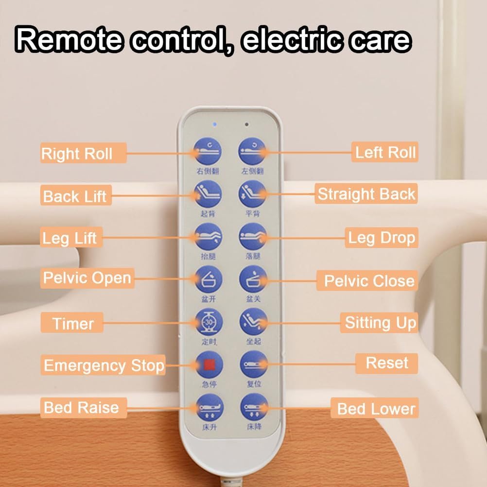 Letti ospedalieri elettrici multifunzione regolabili con maniglie per esercizi per uso domestico (anziani e postoperatori), controllo motore e sistema di blocco centrale