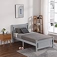 Harmony Twin Size Wood Platform Bed, Dove Gray, Youth Bedroom, Brazilian Pine (Pinus Taeda and Pinus Elliottis), Headboard, Footboard, Side Rails, Slats, Guest