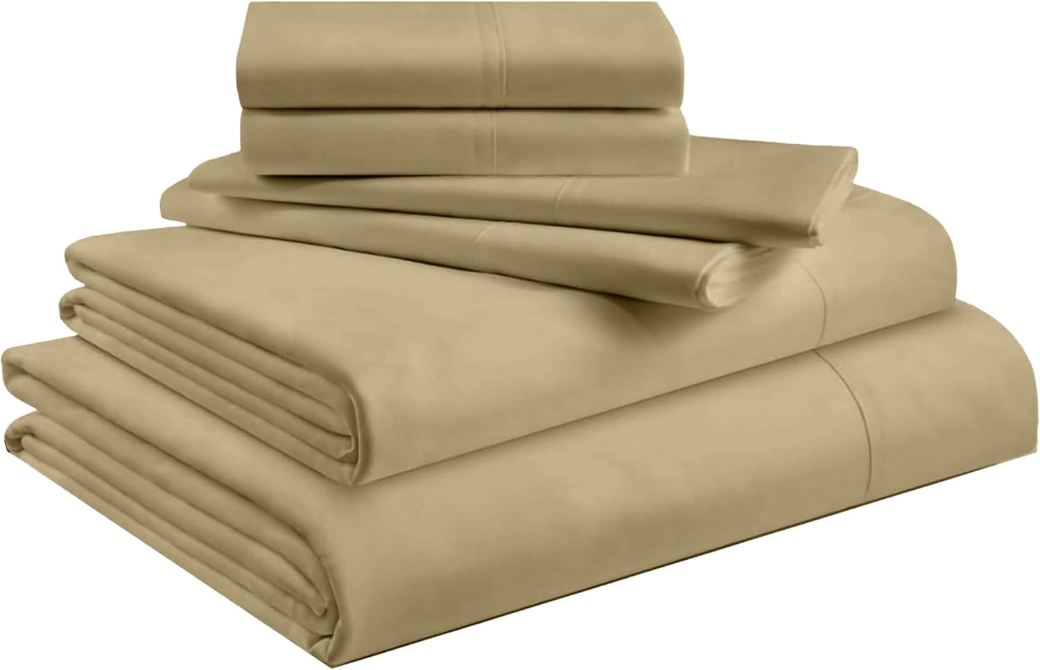 King Size 6-Piece Organic Cotton Sheets Set (1 Flat, 1 Fitted, 4 Pillowcases) 1000-Thread Count Long Staple Cotton, Sateen Weave, 28" Deep Pockets - Taupe - Thumbnail 3