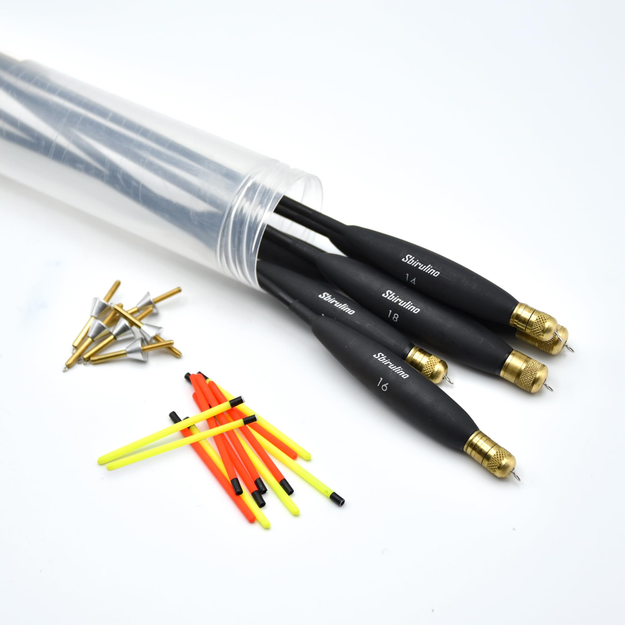 Sbirulino® Juego de 6 piezas (10 g a gr). 20) flotadores de pesca ingleses mod. Partido de competición. Caja de almacenamiento y accesorios incluidos en el kit