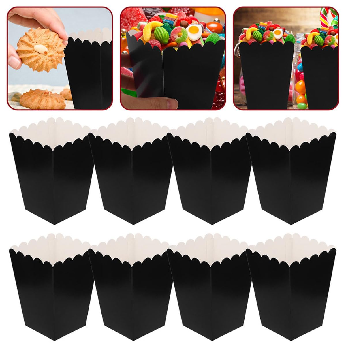 Cajas de Palomitas de Maíz de Papel Negro, 100 Unidades