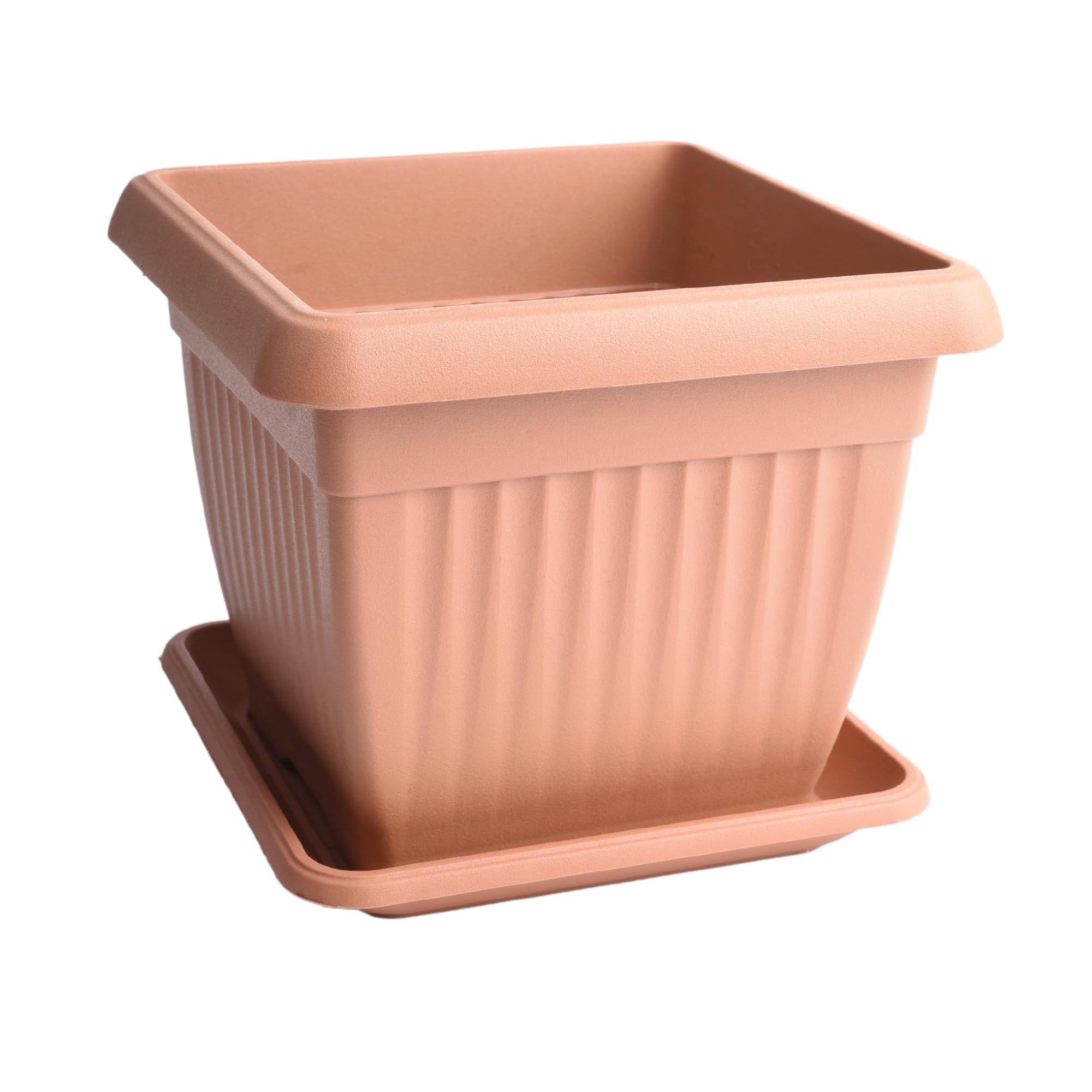 Prosperplast (, 24Cm) Square Classic Flowerpot With Saucer Planter Plant Pot Terracotta Terra Anthracite/Grey