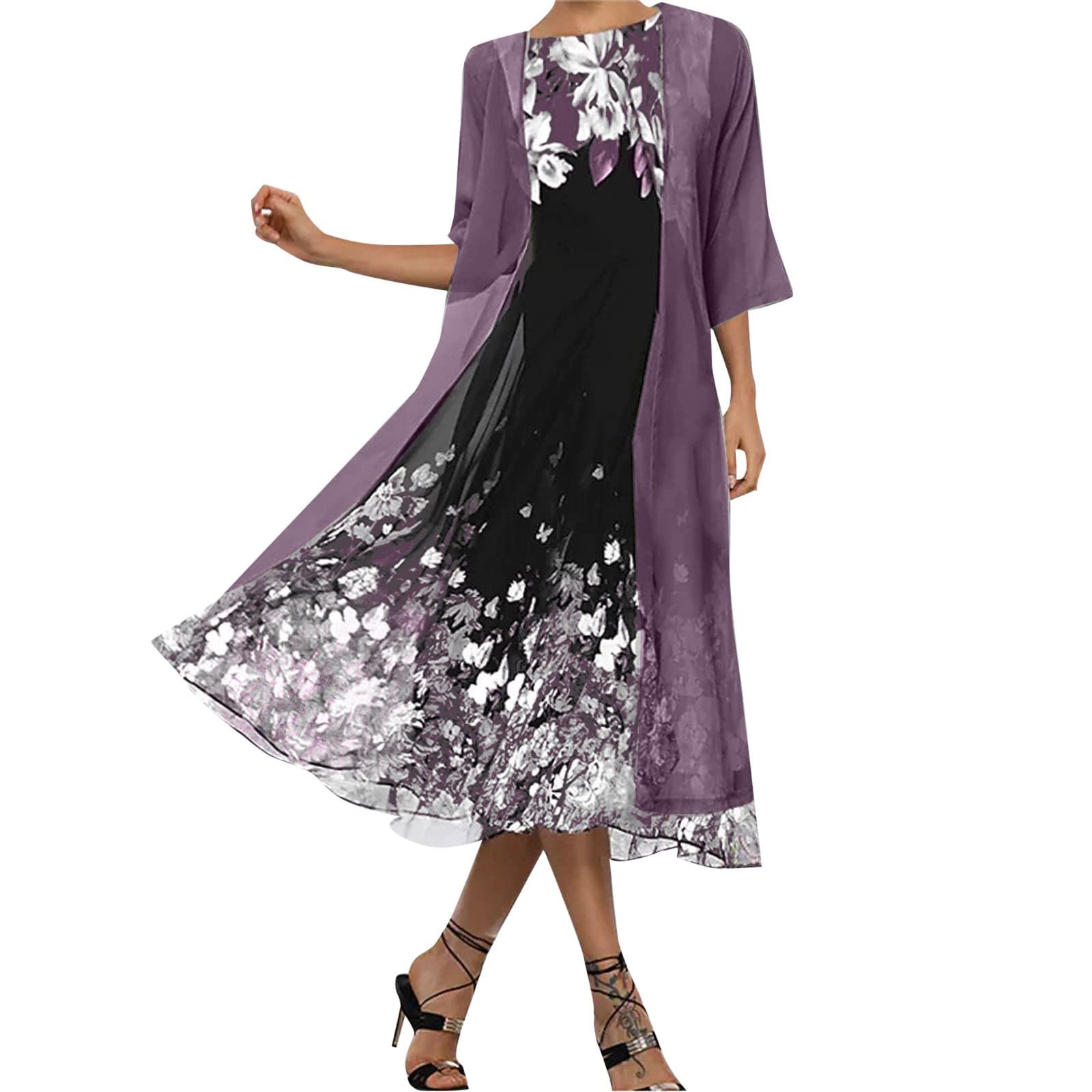 Robe décontractée en polyester pour femme - Deux pièces - En soie - Avec bretelles fines