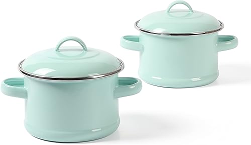 Miniatura 1 de Martha Stewart Thayer - Juego de 2 hornos holandeses esmaltados en acero de 5.5 pulgadas con tapa, color azul martha