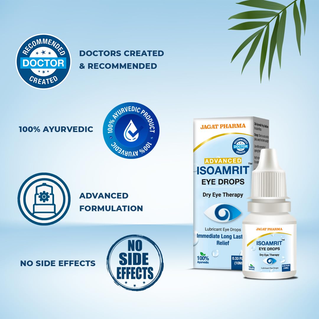Jagat Pharma ISO Amrit Ayurvedic Eye Drops for Tired & Dry Eyes 10 Ml |100% Ayurvedic Formula for Digital Eye Strain|For Dryness, Redness, Itching, Daily Use | AYUSH Certified (Pack of 1) - Image 6 thumbnail