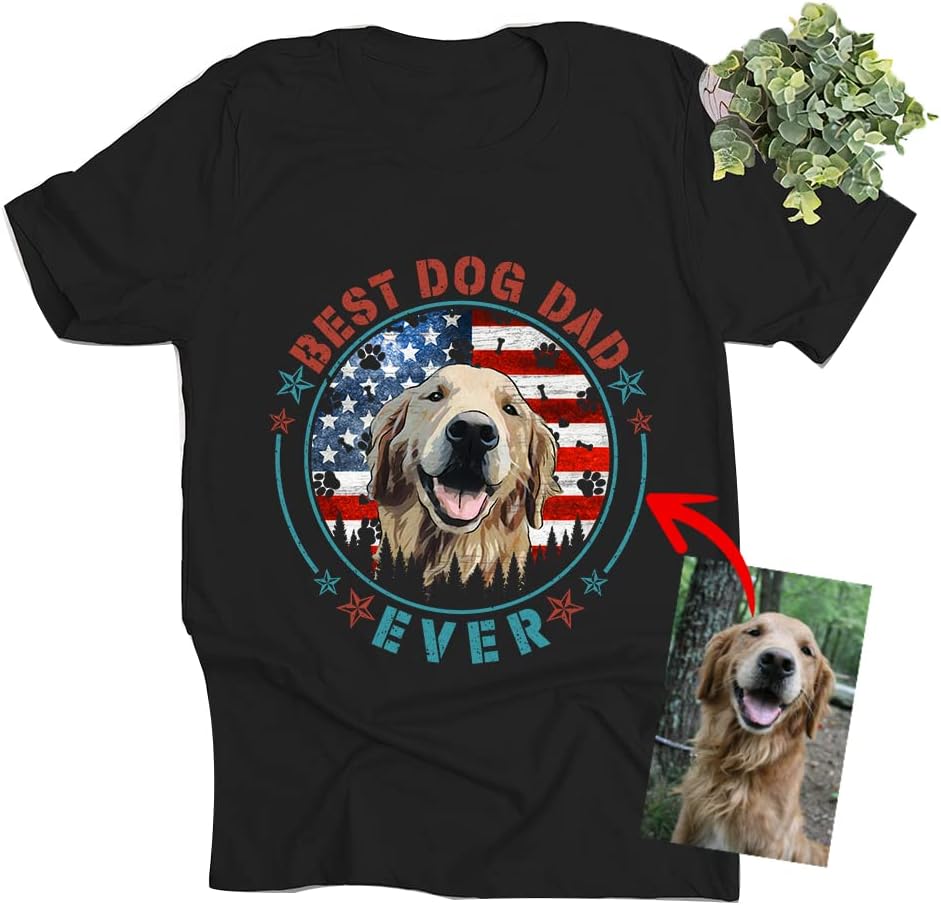 Pawarts Best Dog Dad Ever with America Flag Personalized Dog Shirts - Dog Dad Tshirts for Men Father Day Dog Dad Shirt