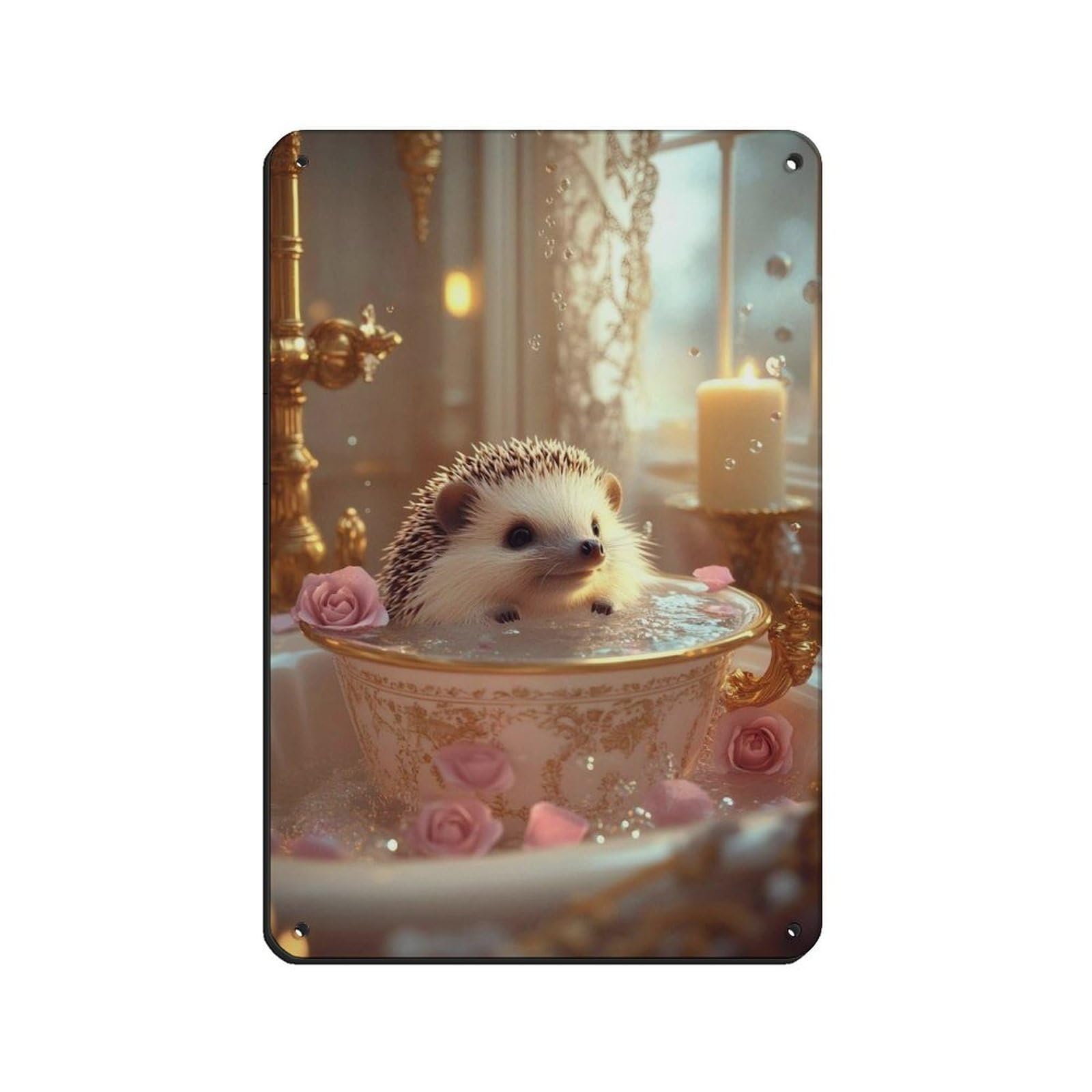 Lxwnze 20L X 30W Cm Cute Hedgehog, Bathroom Decor Tin Sign Vintage Metal Pub Club Cafe Bar Home Wall Art Decoration Poster Retro 8X12inch(20X30cm)