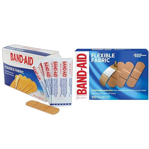 Johnson & Johnson JJ4444 vendas adhesivas tejidas con banda, 1 x 3 pulgadas, color marrón (caja de 100) y vendajes adhesivos de tela flexible para