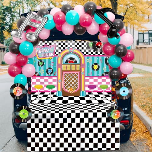Halloween Trunk Or Treat Car Decorations Kit Retro Diner Theme Halloween Trunk Car Garage Outdoor Indoor 1950s Music Decorations for Rock Retro Diner Party Lawn Outside Archway Door Patio Supplies