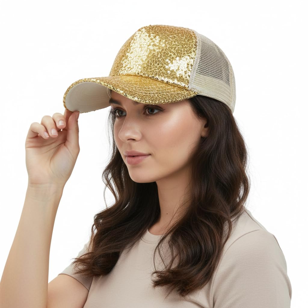 Tomorrow Trucker Cap for Women - Adjustable Baseball Cap for Girls - Trendy Glitter Decorative Mesh Cap for Outdoor Activities - Breathable Sun Hat - Solid Color Cotton Caps