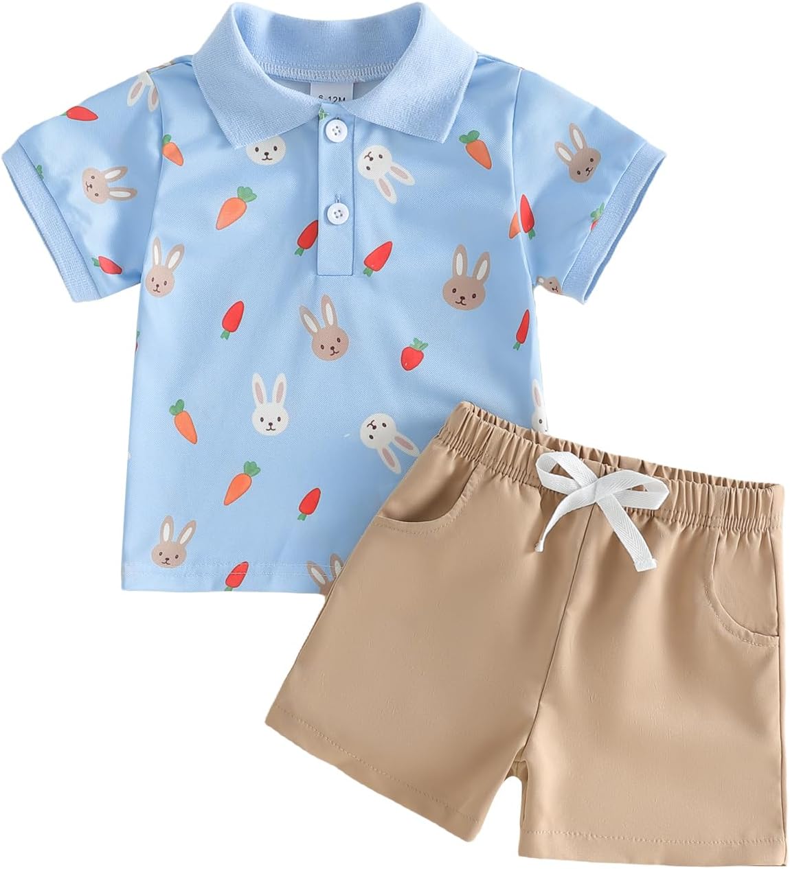 Bagilaanoe Toddler Baby Boy Easter Outfit Bunny Carrot Print Button Up Short Sleeve T-Shirt Top+ Solid Shorts Set
