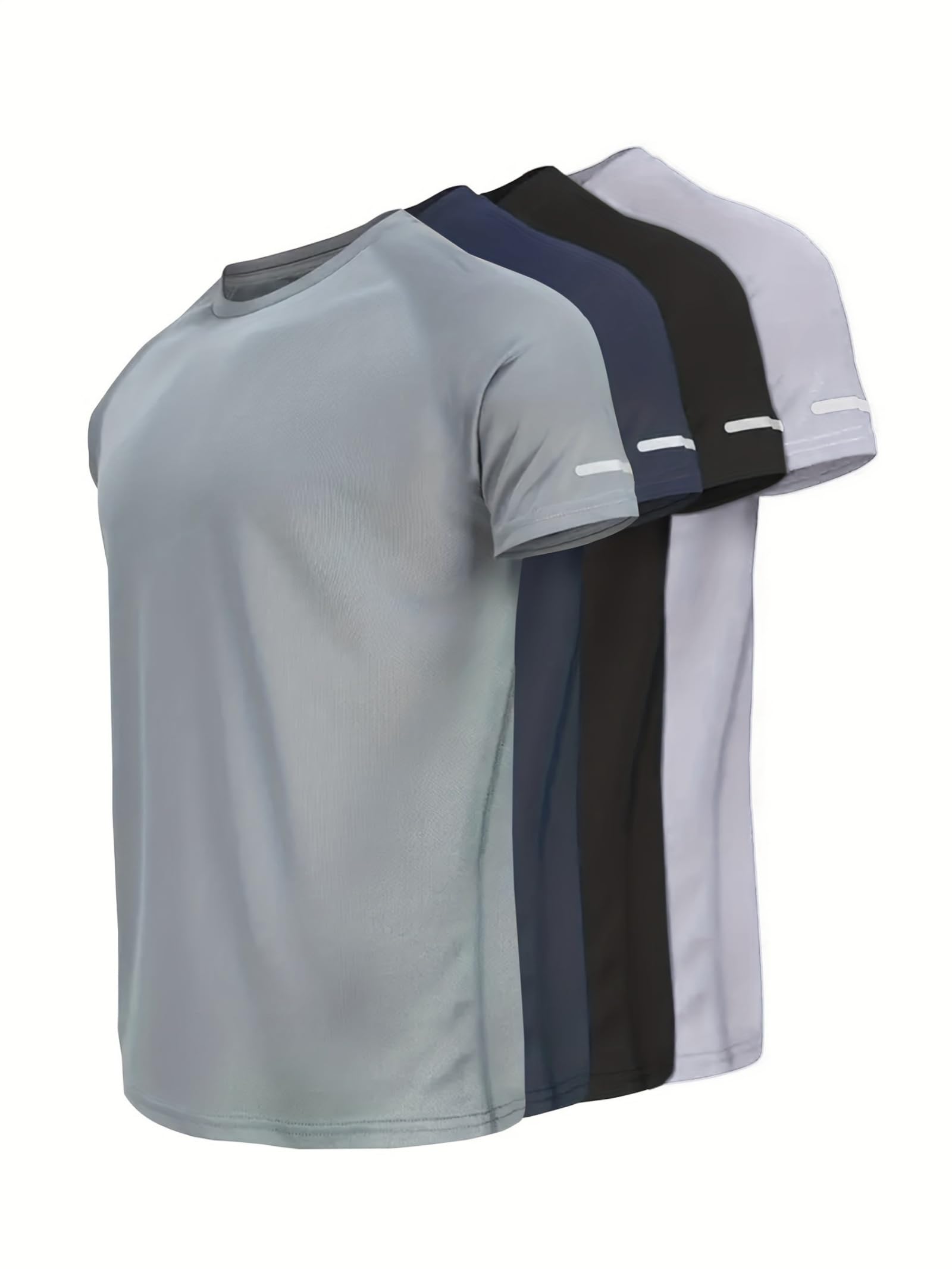 Paquete de 4 camisetas deportivas de malla de manga corta para hombre de secado rápido que absorben la humedad, Multi, M