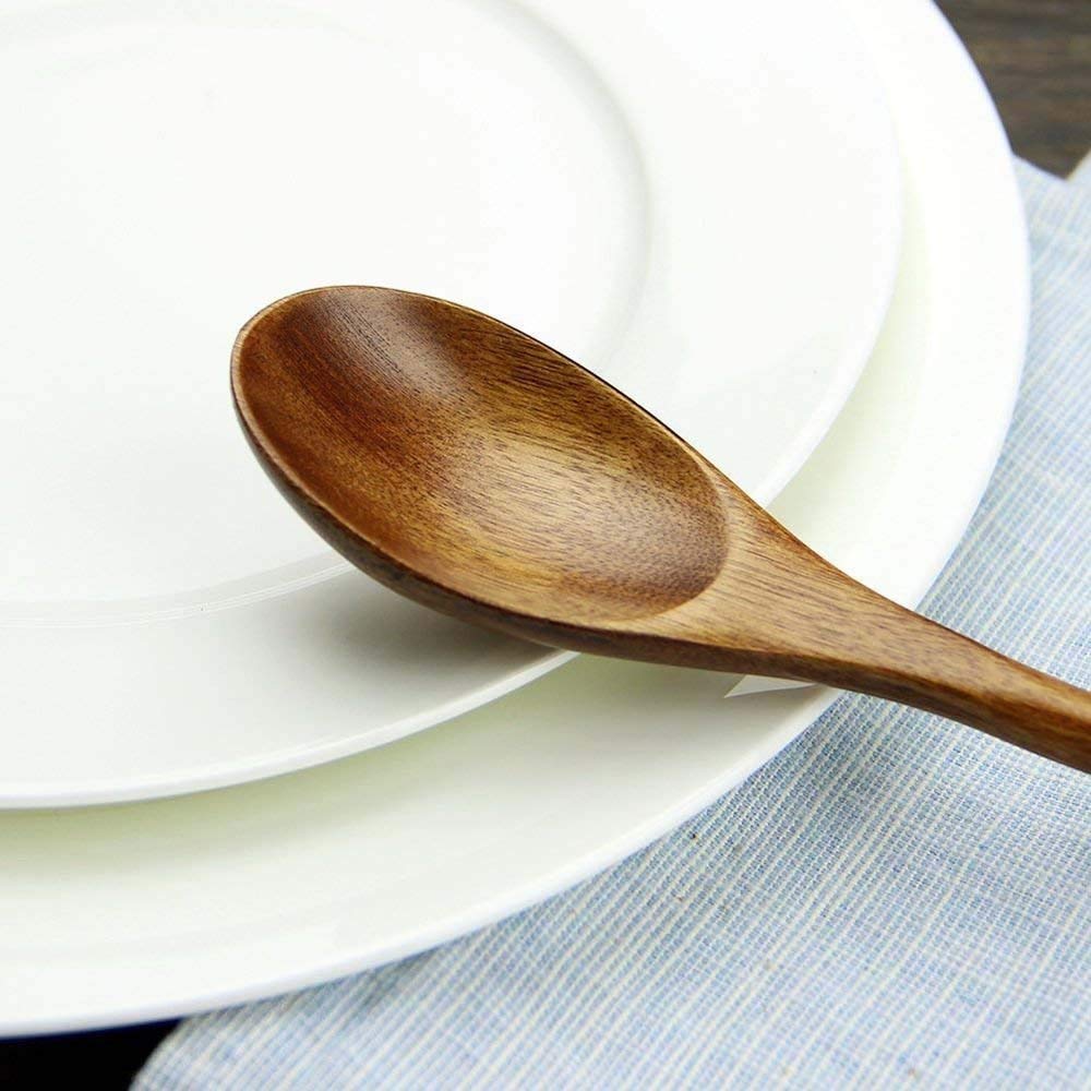 Cuillères à Soupe Cuillères Cuillère à Soupe en Bois Vaisselle écologique Ensemble de cuillères en Bois Ellipse Naturel Cuillère à Soupe Cuillère de Service,(5pcs)