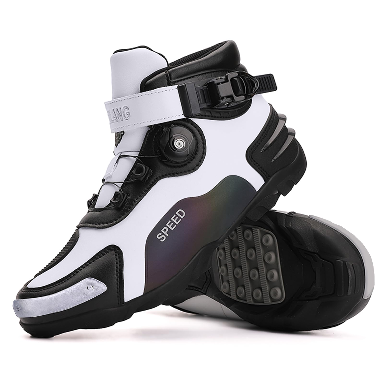 Scarpe Moto Uomo,Traspirante Rinforzate Stivali Motociclista Motocross con Sistema di Chiusura ATOP, Supporto alla Caviglia, Suola Antiscivolo, Impugnatura del Cambio