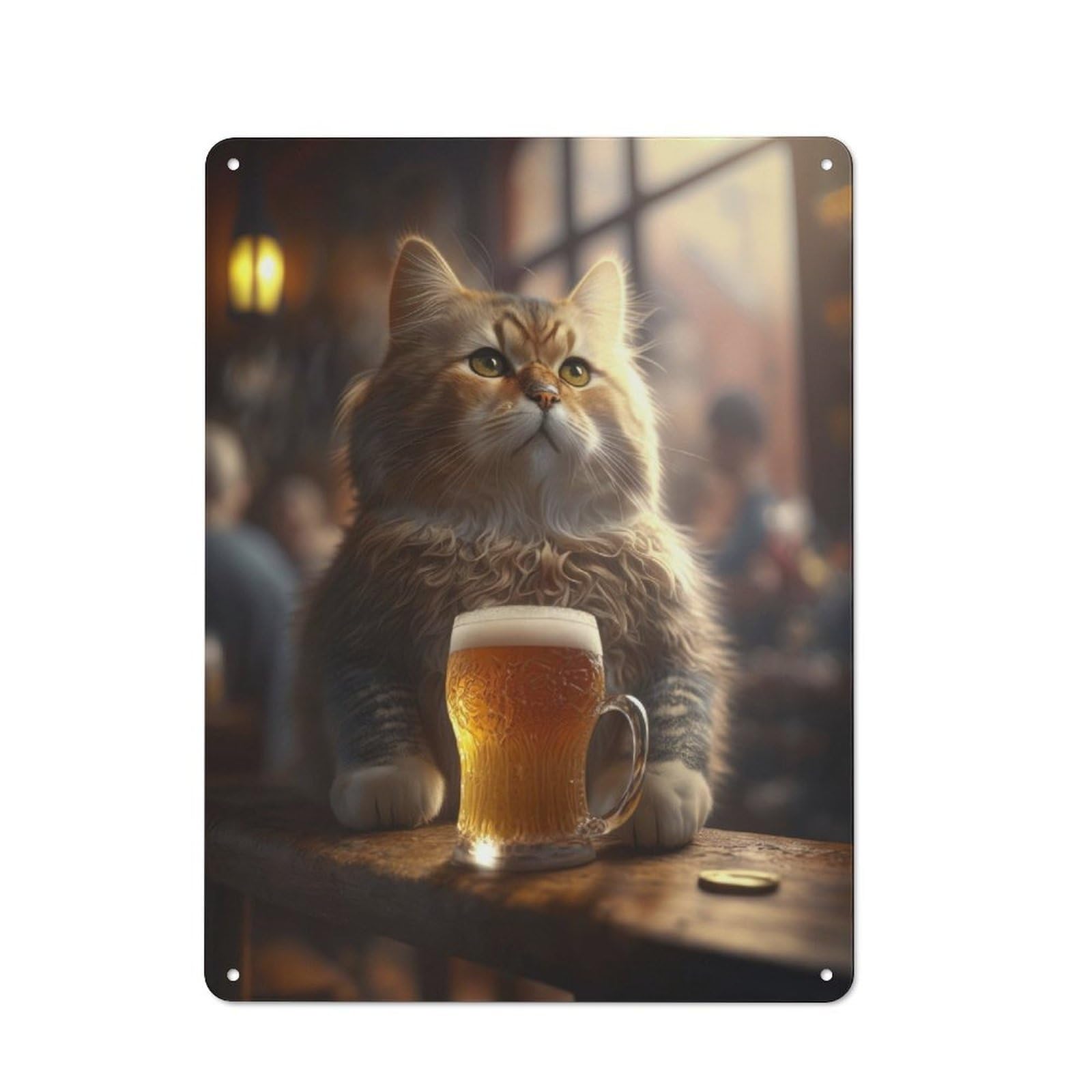 Junmoney The Drinking Cat For Lounge Or Reading Corner, Vintage Metal Sign 40X30cm, For Cooler-Season Styling In Lounge And Reading Corner