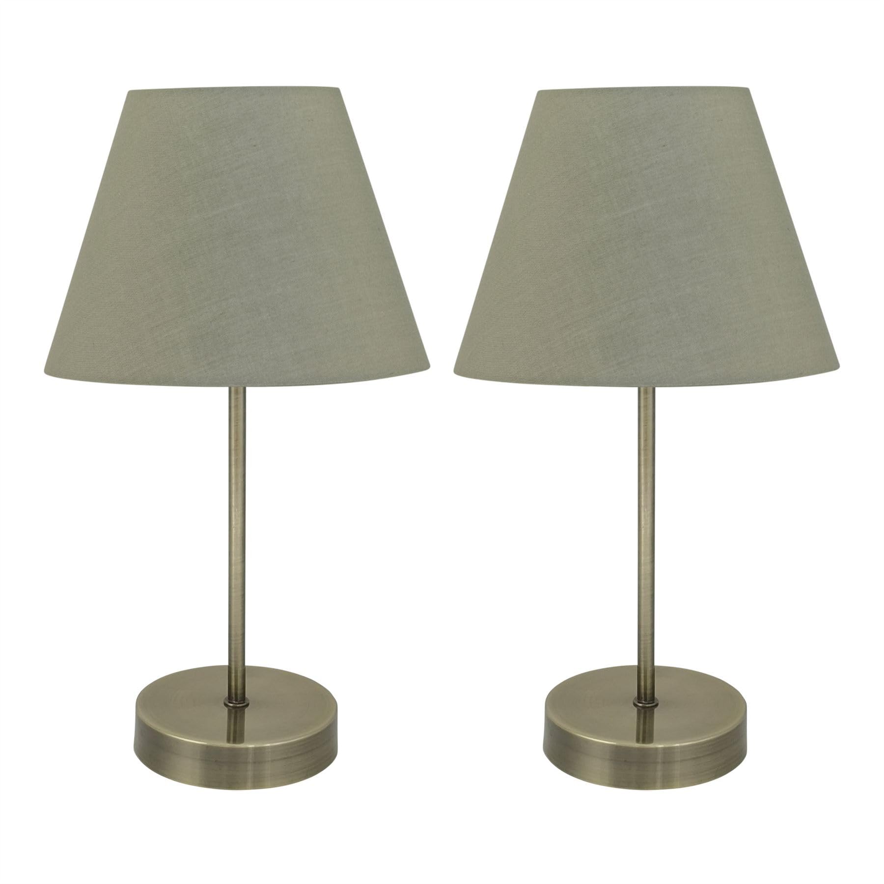 First Choice Lighting Set Of 2 Antique Brass Stick Table Lamps With Sage Green Fabric Shades from B&Q