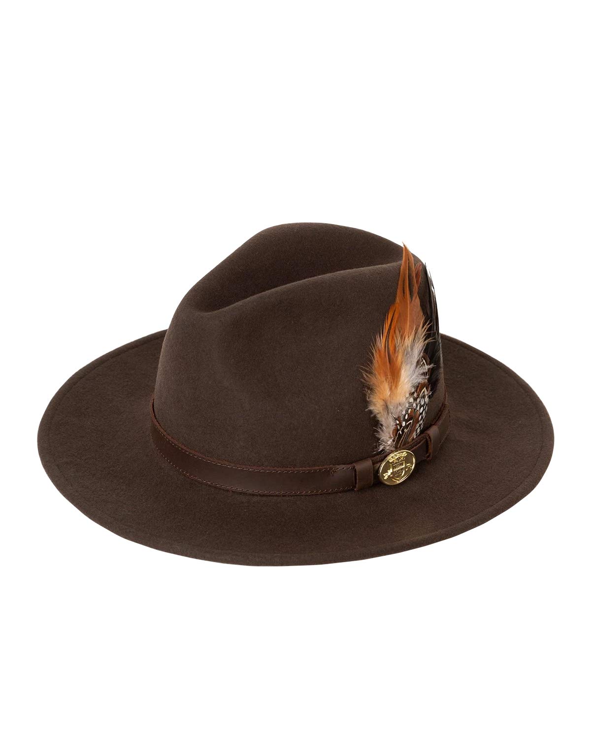 Unisex Fedora Mens & Womens Wool Felt Hat With Suede Band And Feather Decoration (Brown, Medium)