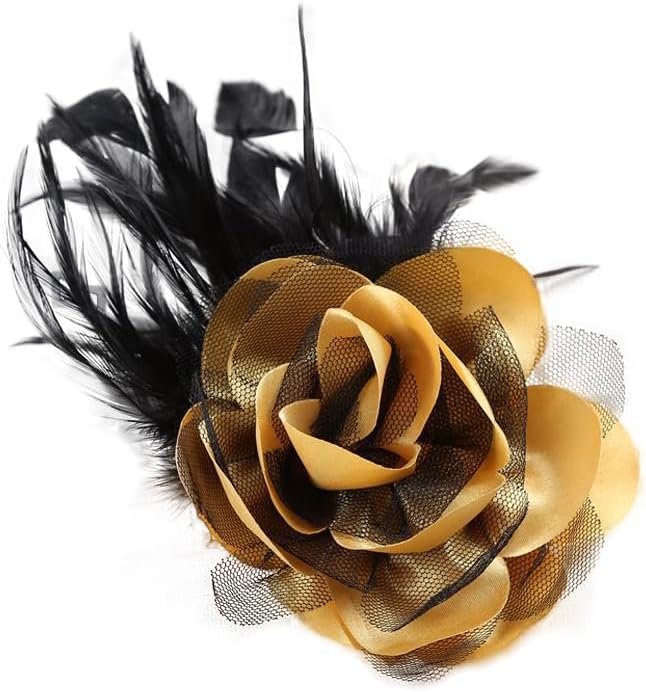Flower Brooch Pin Silks Wonderful Rose Camellia Feather Charm Fashion Beautiful Created Clip Hair Flowers Brooches Accessories Idea for Party Dance Wedding Banquet for Elegant Women Gift