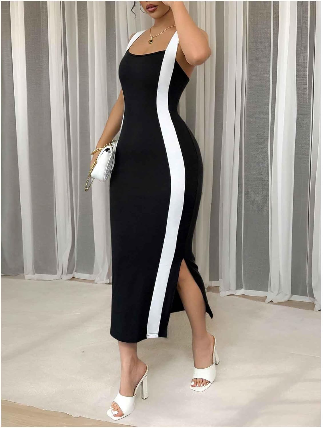 GORGLITTER Women's 2026 Summer Formal Maxi Dresses Sleeveless Colorblock Bodycon Wedding Guest Cocktail Prom Dress - Image 3