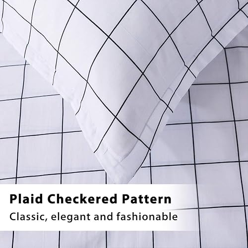 Miniatura 4 de Andency, edredón de rejilla blanca, 3 piezas (1 edredón a cuadros y 2 fundas de almohada), juego de edredón a cuadros Buffalo, edredón a cuadros