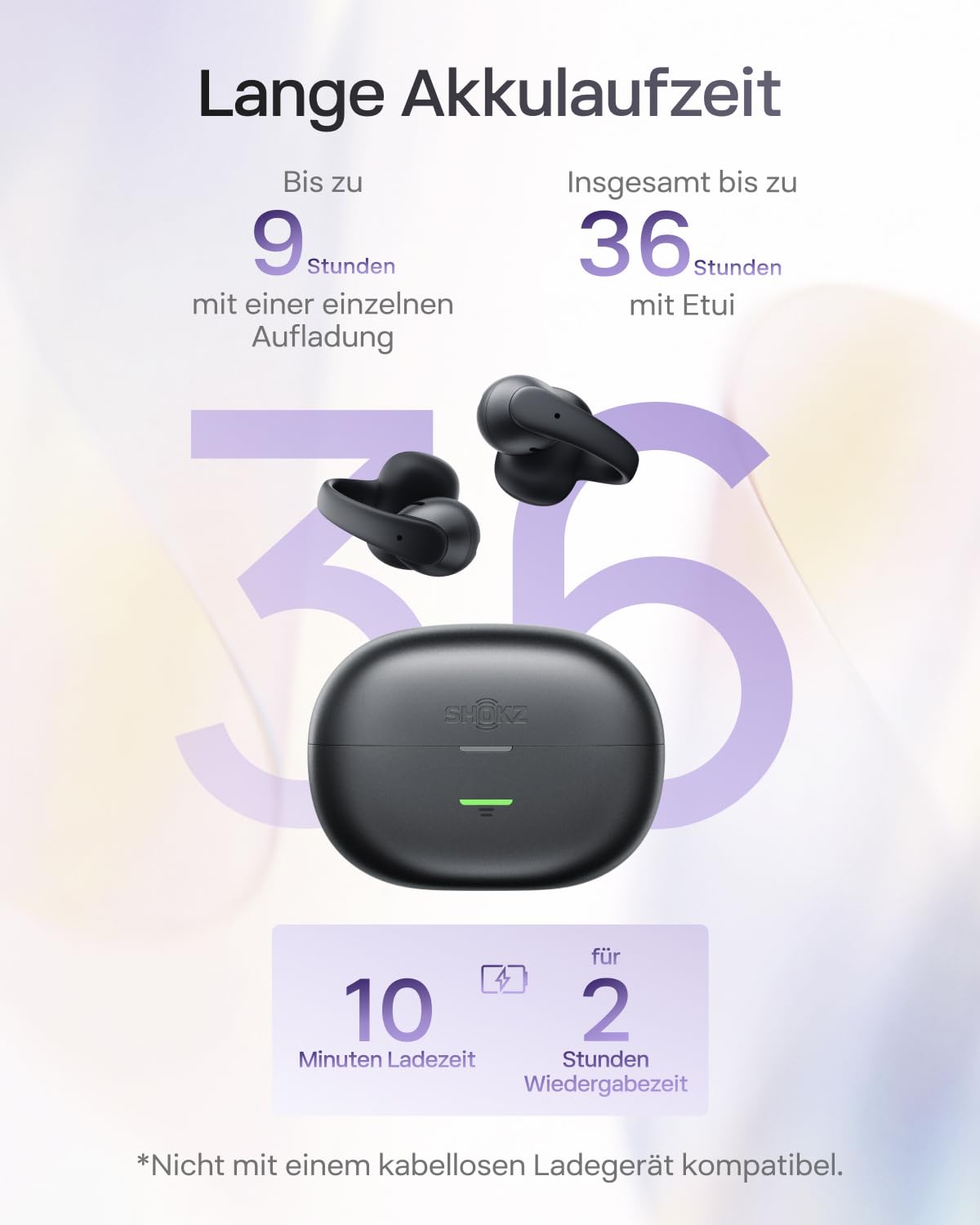 SHOKZ OpenDots Air Open-Ear-Kopfhörer mit Clip-on, ultraleichten 6,3 g, sicherer Passform, Deep Bass, 36 Std. Wiedergabezeit, Bluetooth 6.1, klare Anrufe bei Arbeit und Sport, IP55, Schwarz