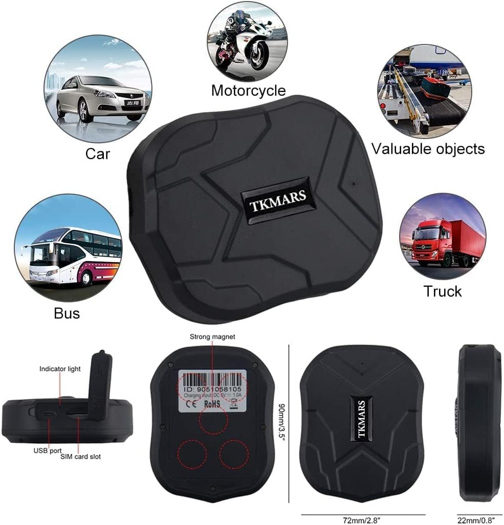 TKMARS Localizador GPS para Coche, Rastreador Antirrobo 5000mAh Impermeable con Fuerte Imán - App Gratuita para Seguimiento de Vehículo TK905