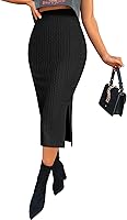 Zeagoo Women's High Waisted Knit Midi Pencil Skirt with Slit - Elegant Casual Work Office Long Skirt