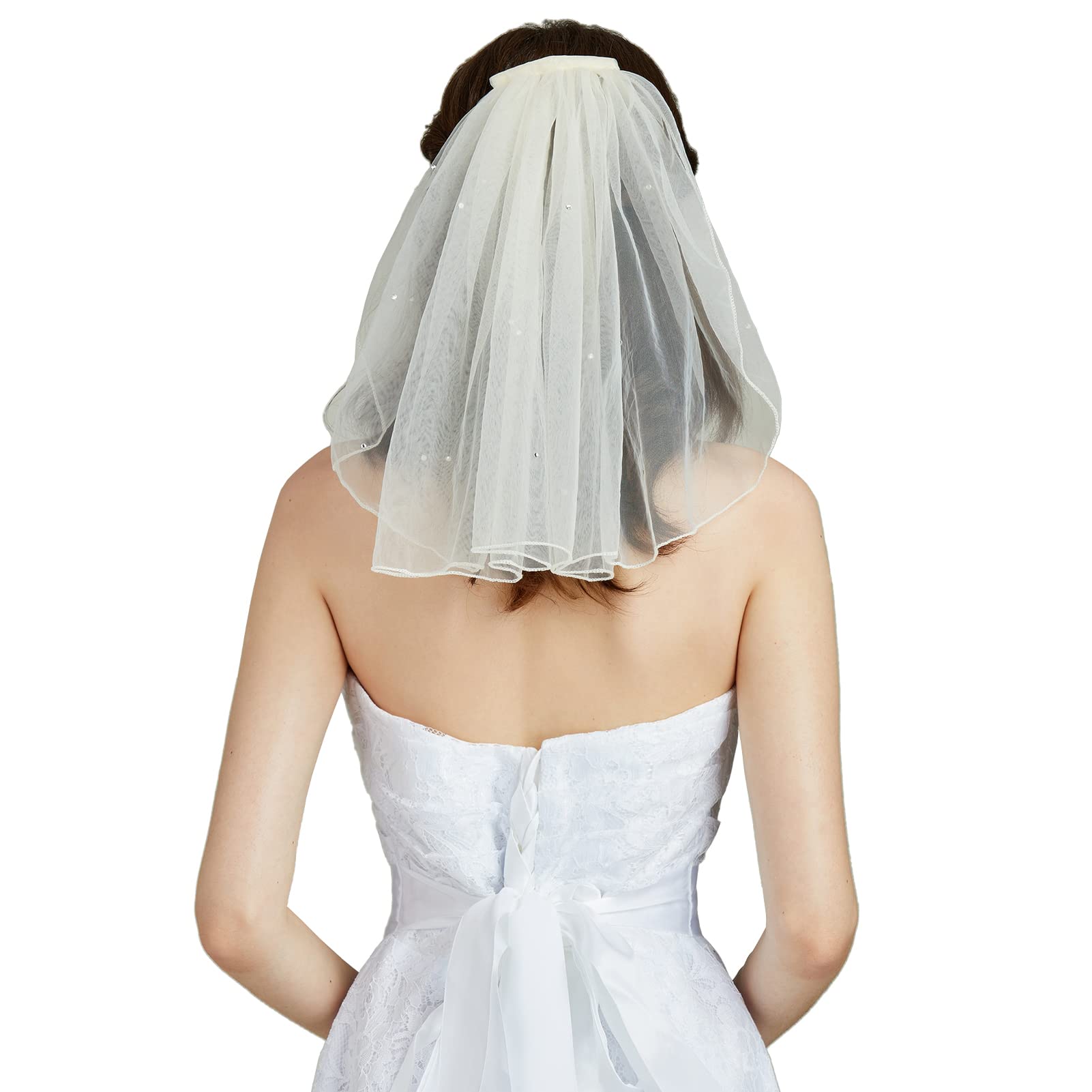 HujoinBridal Veils for Bride Wedding Veil Women's Short Vails Rhinestone Pearl Tulle for Bachelorette Party