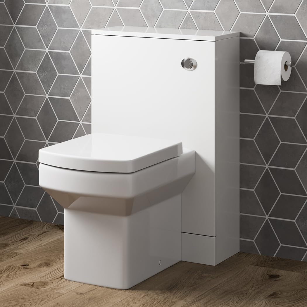 Artis White Gloss Artis® Modern Bathroom Cloakroom Back To Wall Btw Toilet Wc 500Mm Furniture Unit Square Pan Soft Close Seat, Dual Flush Cistern,