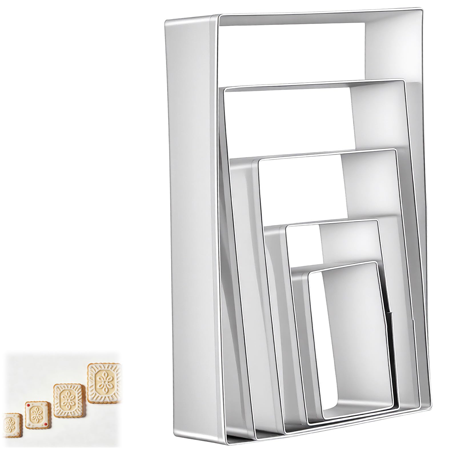 5 Pcs Rectangle Cookie Cutter Set, Stainless Steel Rectangle Cookie Cutters Rectangles Fondant Biscuit Cutter Molds Pastry Mold Bakeware Tools for Homemade Cookies, 5 Sizes (1.5, 2, 3, 3.5, 4.5 Inch)