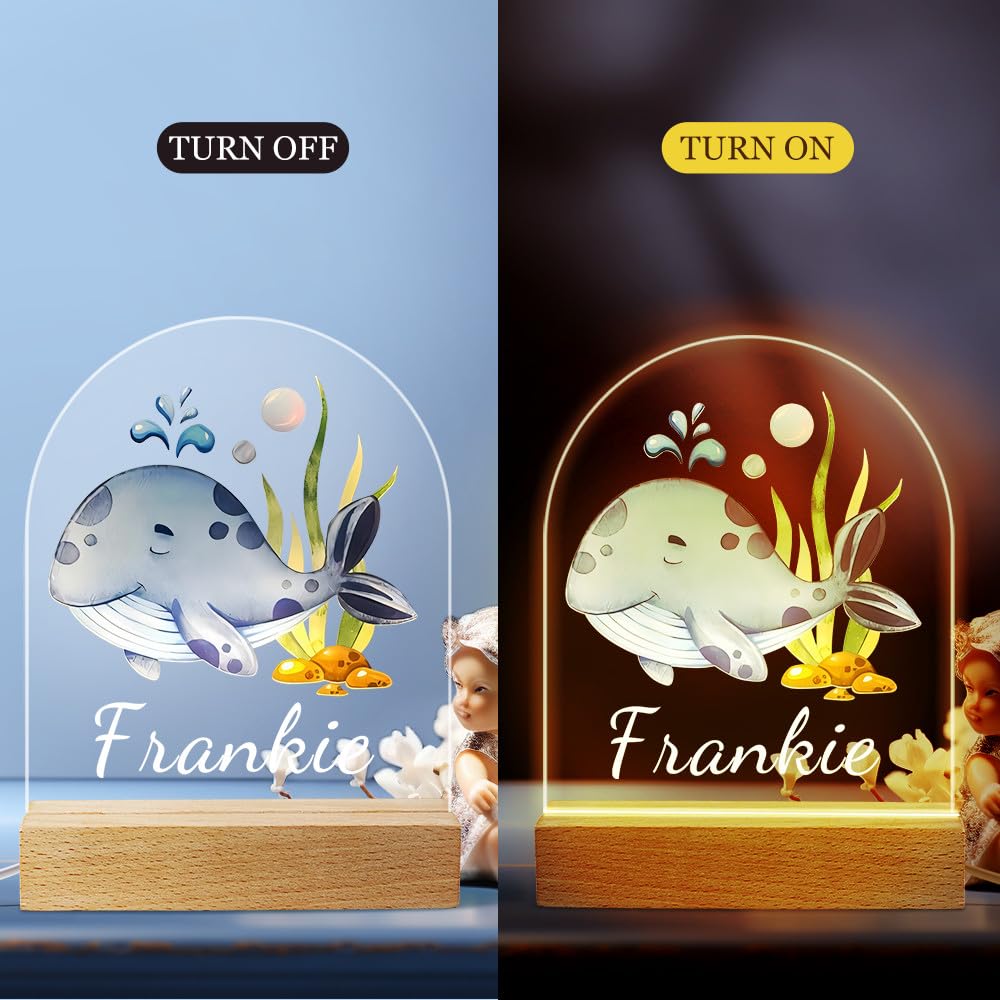 Veilleuse Personnalisée Avec Prénom Et Date – Lampe LED Chevet Enfant, Cadeau Naissance, Baptême | Acrylique, Base Bois, Impression UV - 10