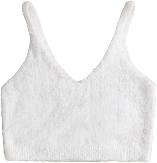 Girl's Fuzzy Knitted Crop Cami Top V Neck Spaghetti Strap Camisole Tops