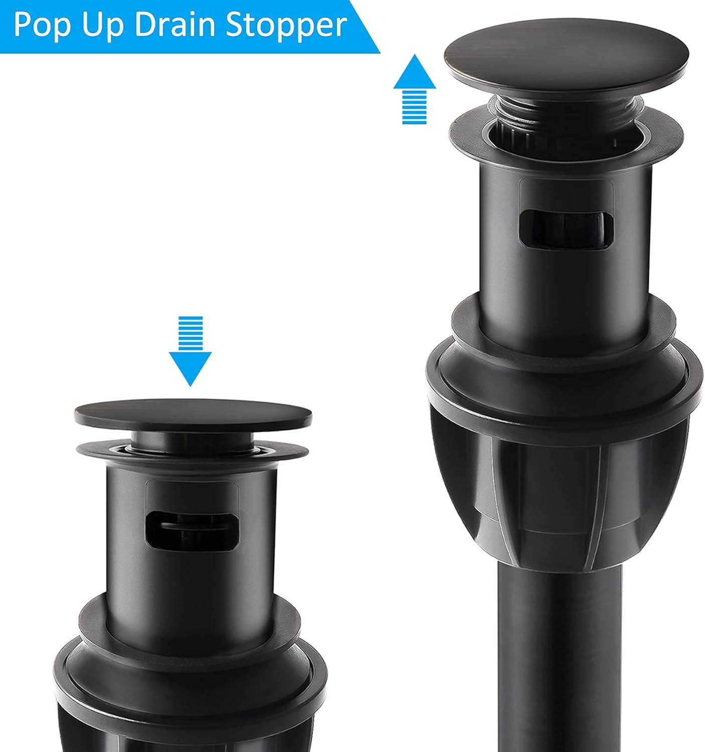 2 Pack Pop up Drain Stopper with Overflow, Push Button Sink Drain for Bathroom Sink Vessel Sink Vanity Sink, Pop up Sink Drain Bathroom Sink Drain, Push Sink Stopper Oil Rubbed Bronze