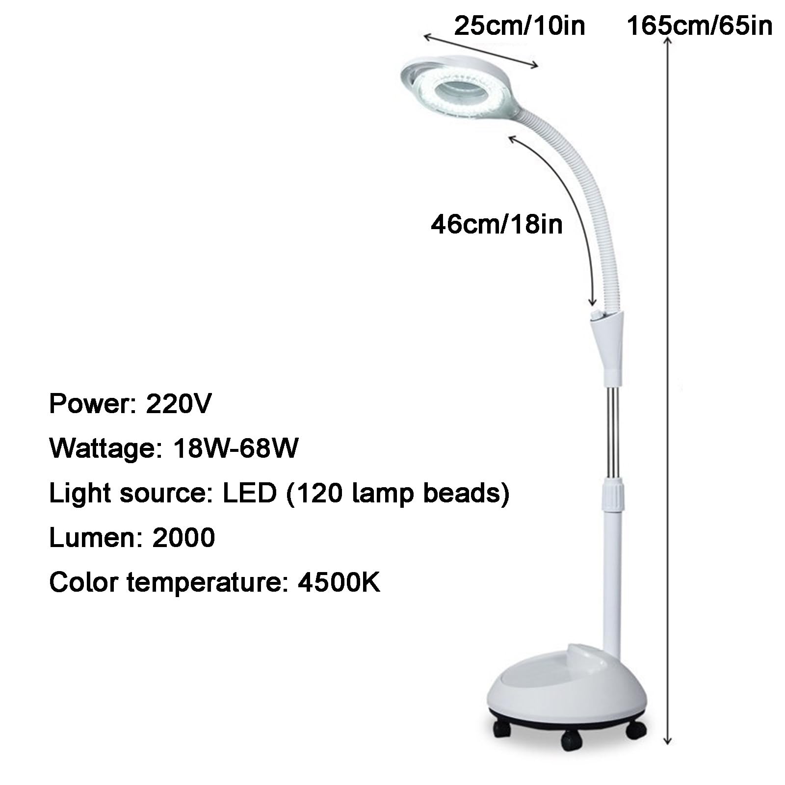 Lampada per Esami Medici Chirurgici Mobili, Lampada Scialitica, con Lente di Ingrandimento 8X, Luce per Visita Flessibile a Collo D'Oca