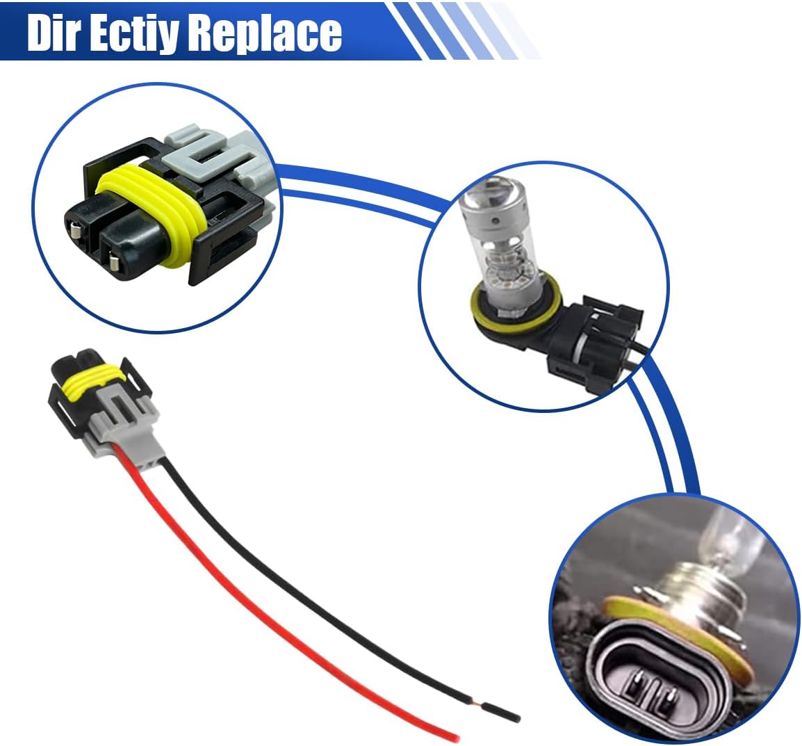 H8/ H9/ H11 Fog Light Harness Connector, Waterproof Pigtail Adapter Plug Car Fog Light Wiring Harness Kit Replacement for Headlight High Low Beam Bulb (2PCS)