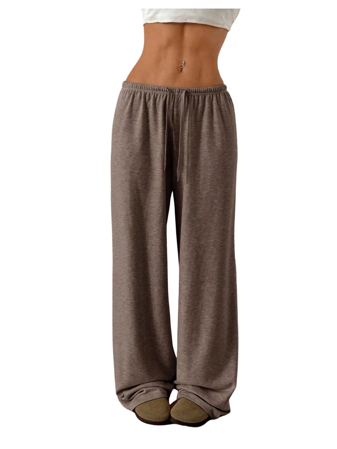 Verdusa Womens Plus Size Straight Leg Pants Casual Loose Long Drawstring Waist Trousers