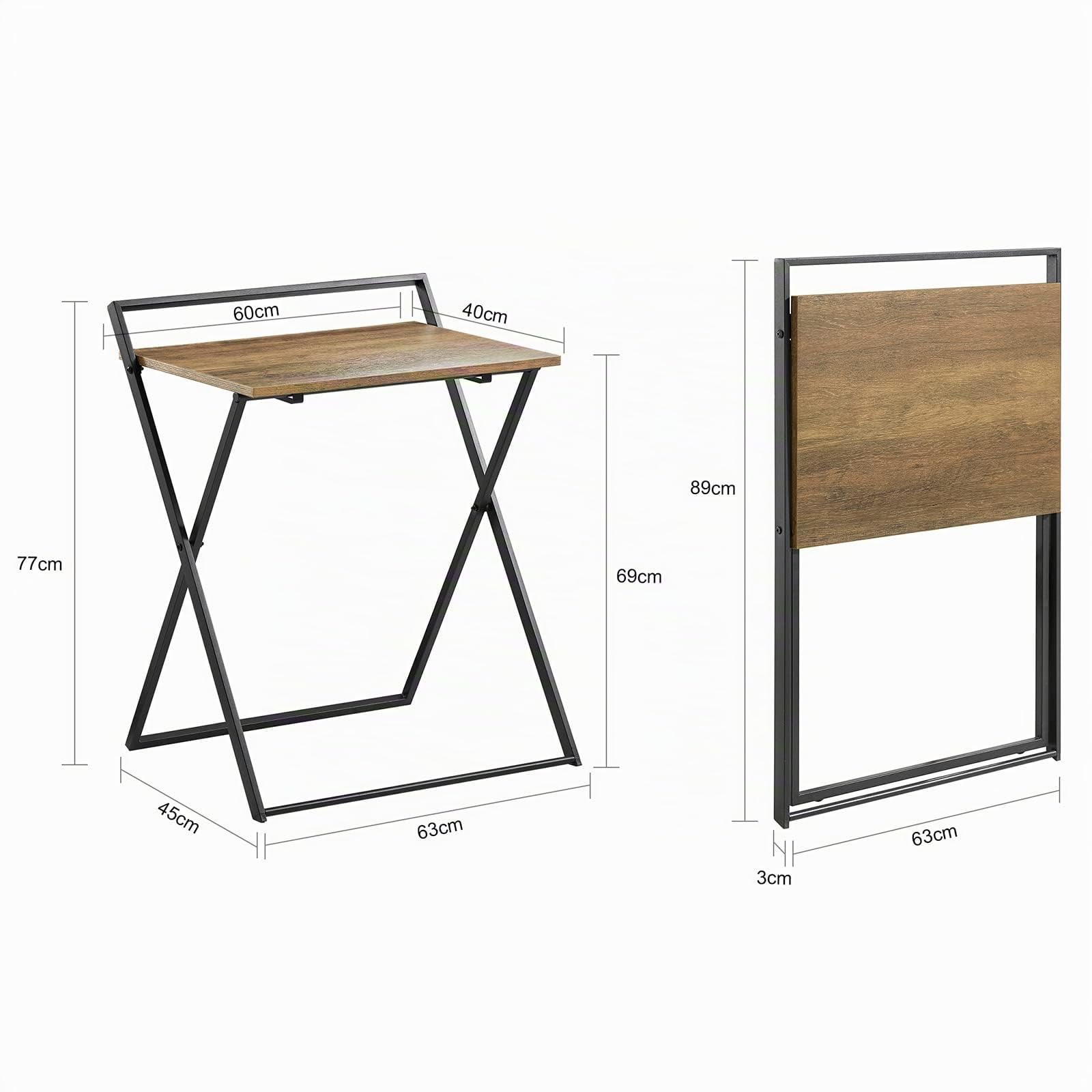 SoBuy Tavolo Pieghevole Portata fino a 50kg 63x77x45cm Ufficio | scrivania portatile senza montaggio, design industriale, MDF E1 FWT88-F
