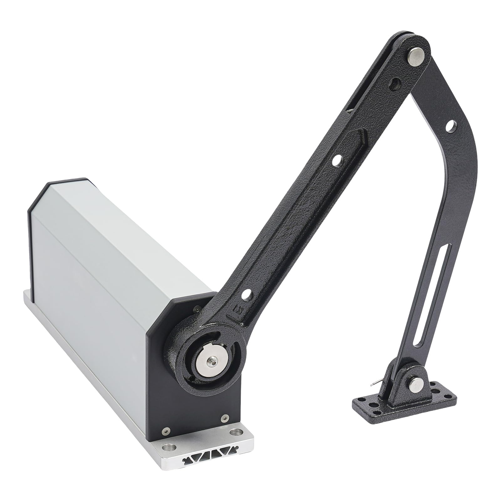 Goudergo 90° Vertical Automatic Door Opener installed on a door frame, with various components shown.
