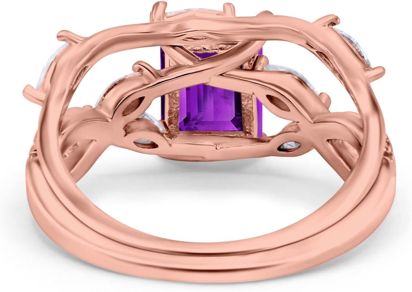 Blue Apple Co. Two Piece Art Deco Emerald Cut Wedding Engagement Bridal Ring Marquise Round Simulated Cubic Zirconia 925 Sterling Silver