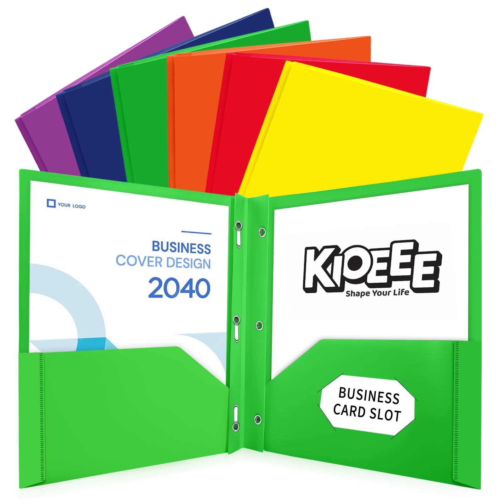 KIOEEE Heavy Duty Plastic Folders with 2 Pockets and 3 Prongs (6 Pack),Fit Letter Size Paper, Business Card Slot, Assorted Colors for School,Office