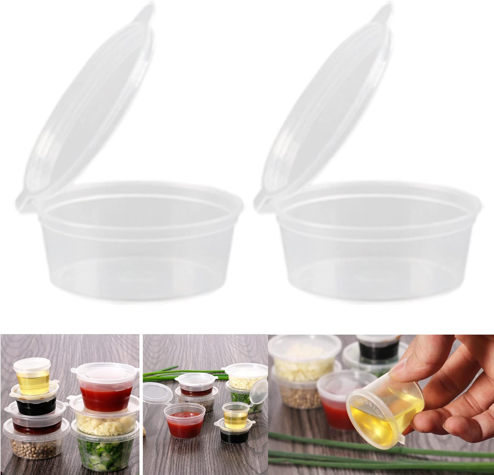50Pcs/lot 1/1.5 Ounce Small Plastic Disposable Sauce Cups Food Storage Containers Clear Transparent Package Boxes + Lids (1.5 ounce)