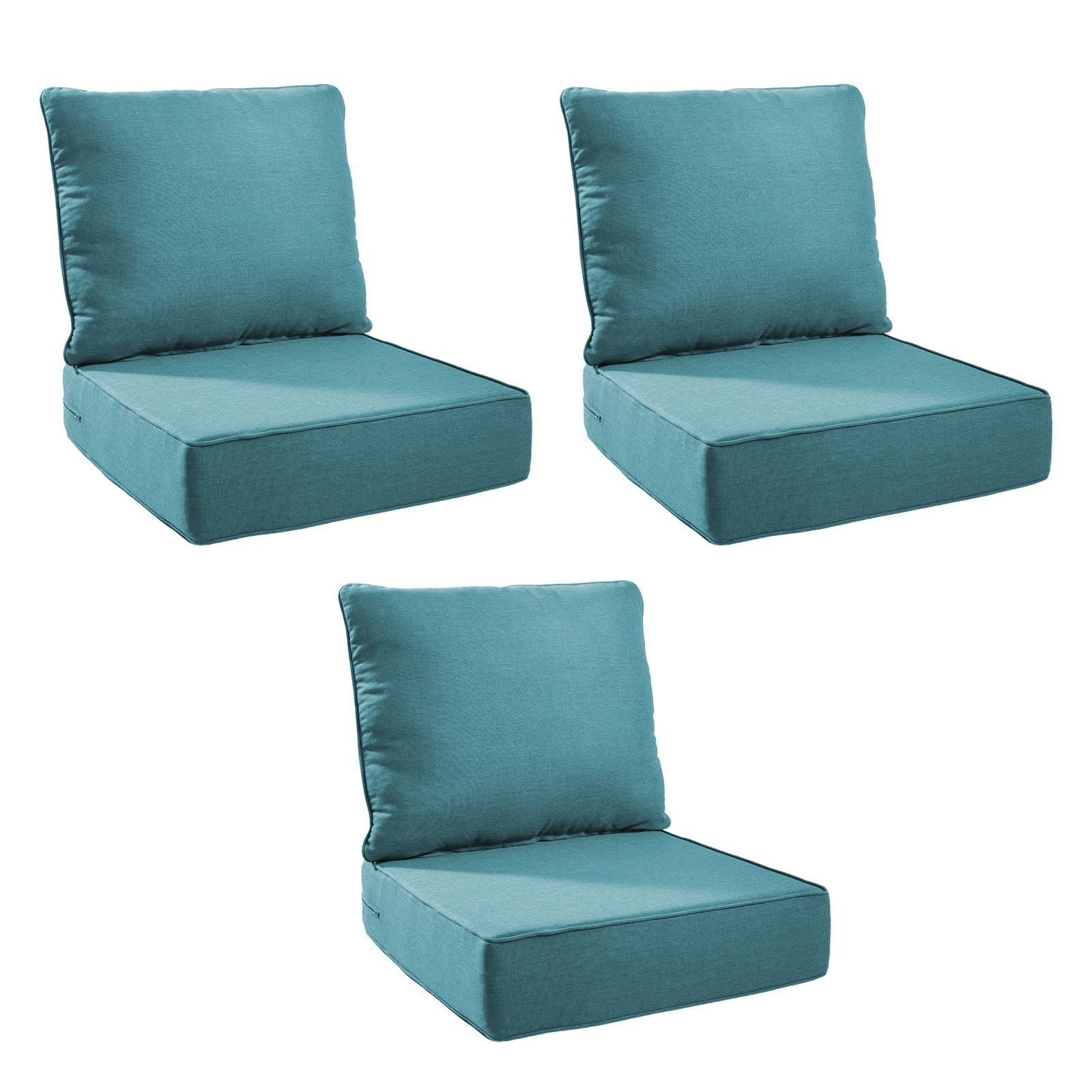 Outdoor Cushion Set for Patio Furniture, UV Resistant, Water Resistant - 6 Inch Thick Foam Garden Cushions– 24x24 Inch Patio Seat Covers for Chair/Sofa/Couch | Peacock Green | 3-Pack |