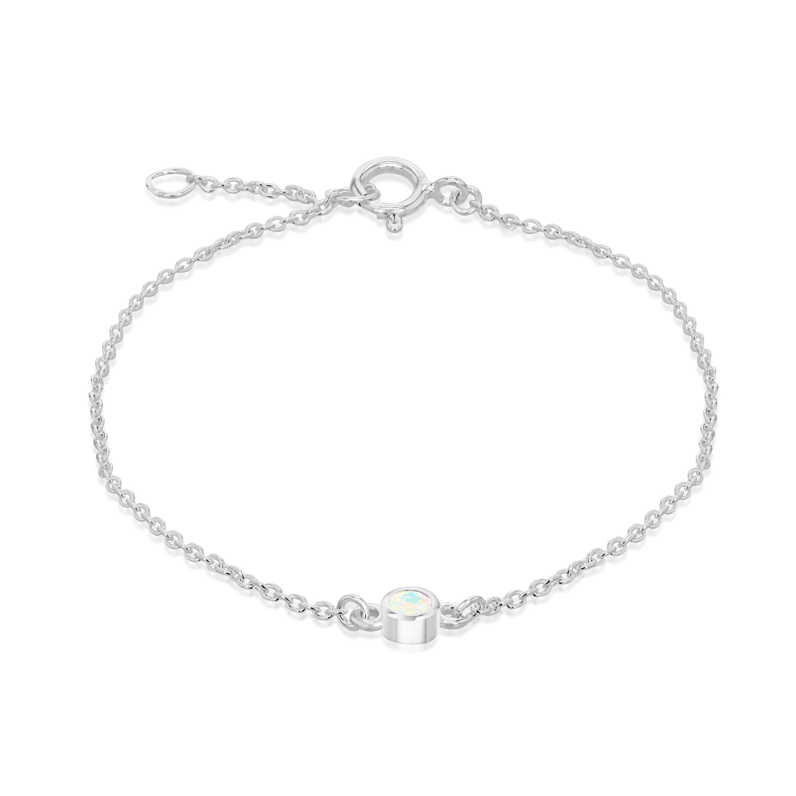 Amazon Essentials Sterling Silver White Cabochon Synthetic Opal October Birthstone Adjustable Bracelet 16cm/6.25"-18cm/7"