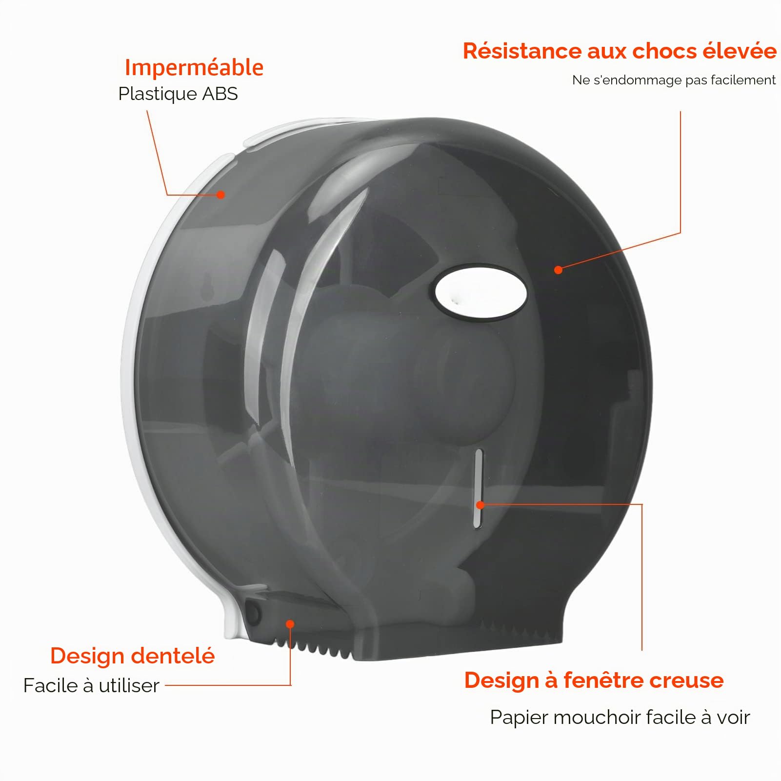Distributeur de papier toilette en rouleau unique, matériau ABS, transparent avec fenêtre creuse, pour hôtel, salle de sport, salle de bain