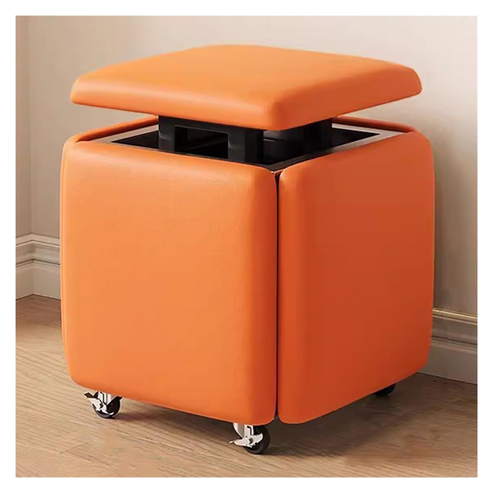 WDSOPK Square 5 in 1 Nesting Stool with Wheel,Stackable Sofa Chair Cube Ottoman Stool Stackable Stool Foot Stool,Creative Cube Sofa Makeup Stool Dressing Chair（Orange）