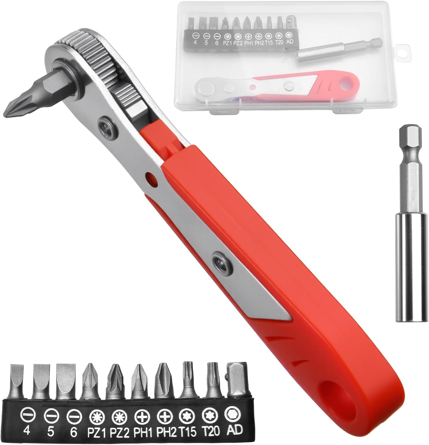 12in1 Right Angle Screwdriver Mini Ratchet Set Low Profile High Torque 36-Tooth Reversible Ratchet Wrench with Magnetic Bits 90 Degree Offset Screwdriver for Tight Spaces, DIY/Home/Car Repair